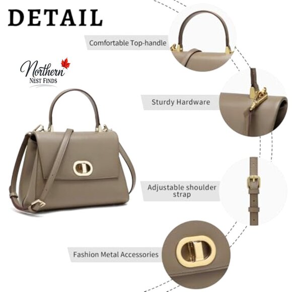 Leather Top Handle Tote Bag Multiple Internal Pockets Elegant Satchel Purse - Picture 4 of 7